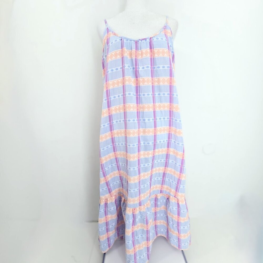 LOFT Baby Blue Purple Tiered Ruffle Plaid Maxi Daress Women's Size Medium